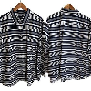 Chaps ~ Womens No Iron Navy and White Striped Shirt ~ 100% Cotton ~ size 3X
